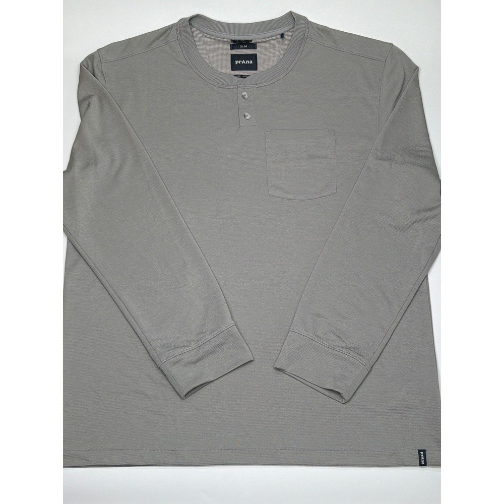 prAna Mens‎ Slim Fit Long Sleeve Henley Shirt Grey Recycled Polyester XXL-LRG